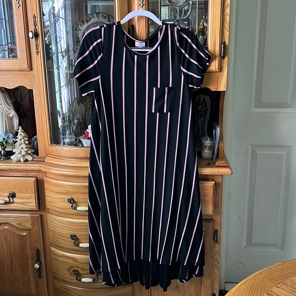 Pink and Black Vertical Striped High-Low Dress S